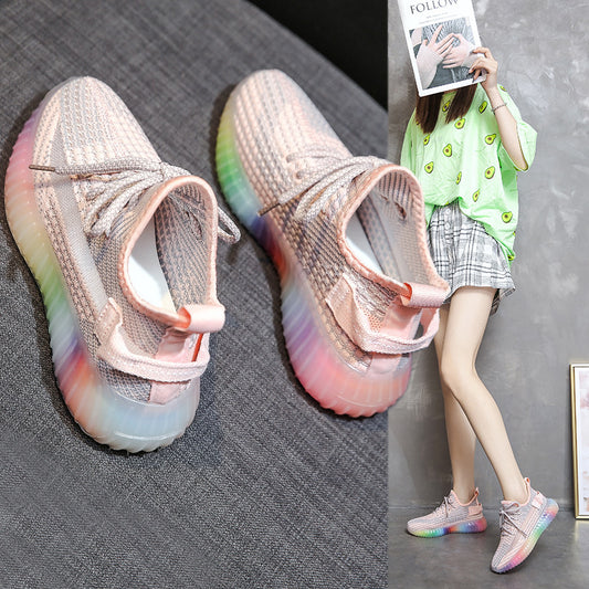 Breathable Rainbow Student Flying Knit Sneakers Shoes