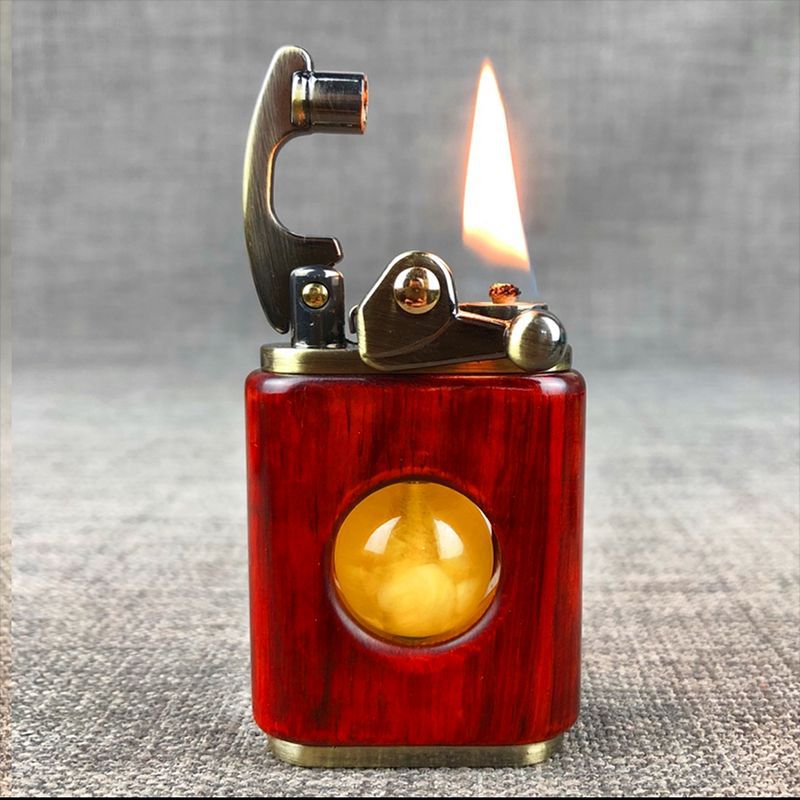 Zorro Kerosene Rotating Bead Rocker Lighter Small Leaf Red Sandalwood