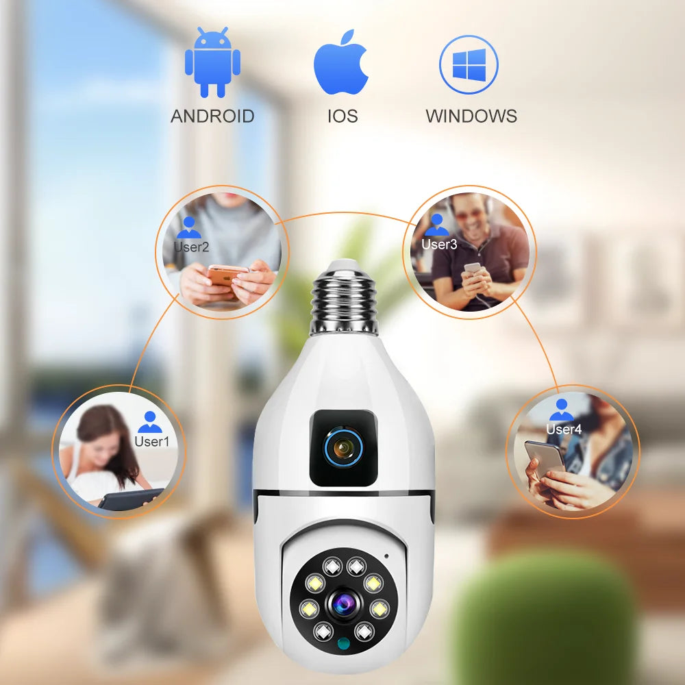 New E27 Wifi Dual Lens Camera 1080P 5MP 4K PTZ Surveillance Camera CCTV Outdoor IP Cam Security Smart Home AI Tracking