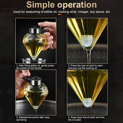 Diamond Shaped Glass Honey Dispenser 200ml Large Capacity Multifunctional Oil Bottle Vinegar and Sauce Dispensers Kitchen Tool