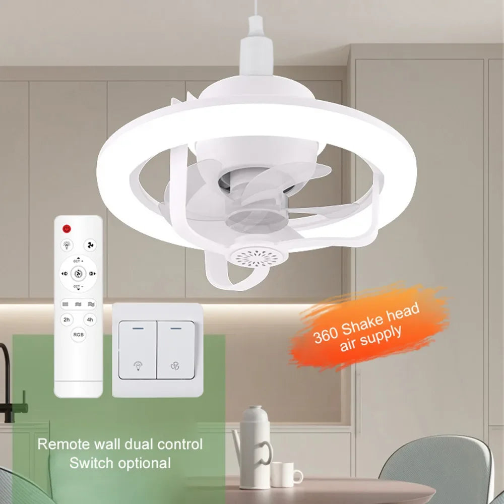 RGB 360° Shaking Head Ceiling Fan Light With Remote Control 3-Gear Dimmable Home Living Room Study 3-Speed Adjustable Fan Light