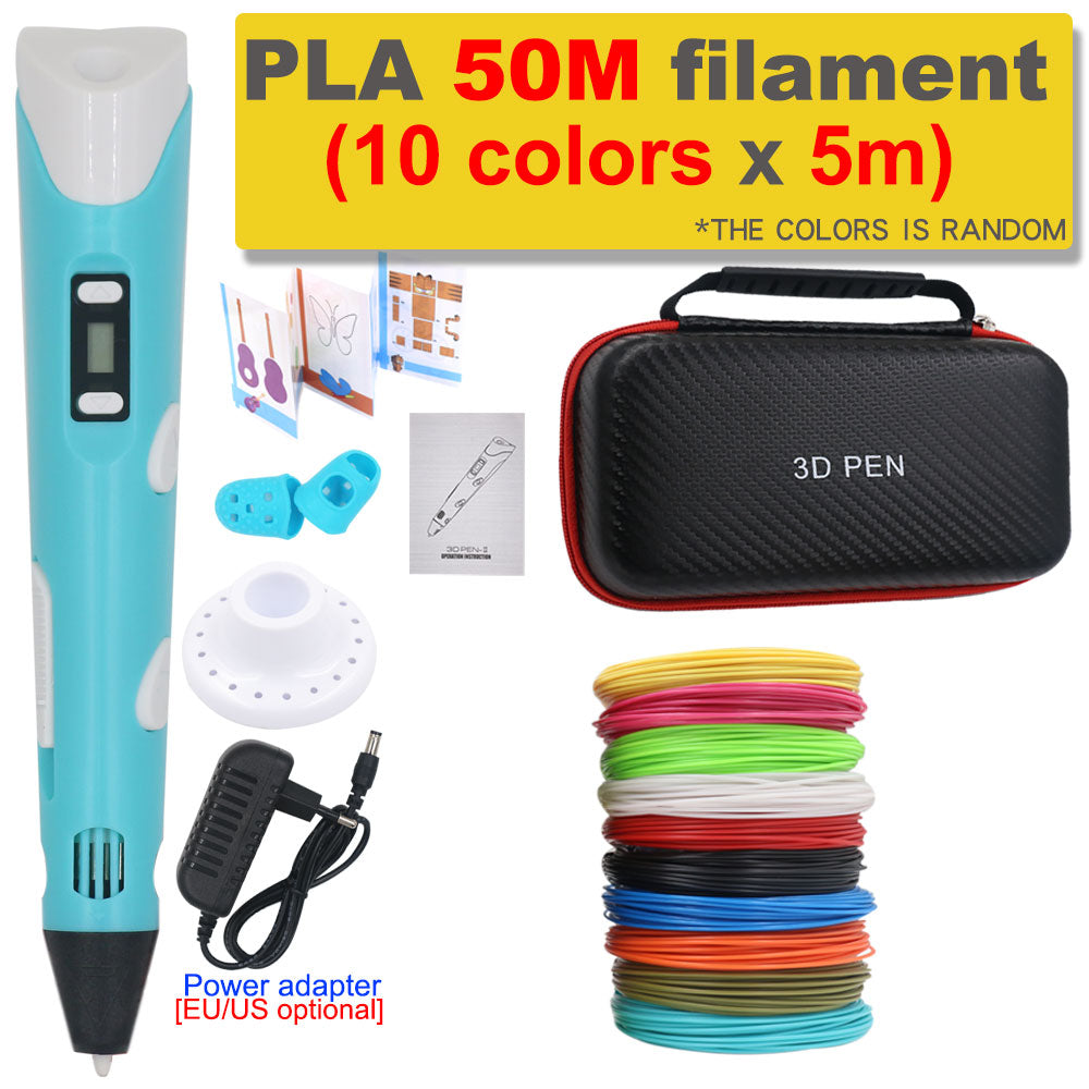 3D Pen 3D Printing Pen DIY Drawing Pen 200M PLA Filament Kids Birthday Kids Christmas Gift with Power Adapter Travel Storage Box