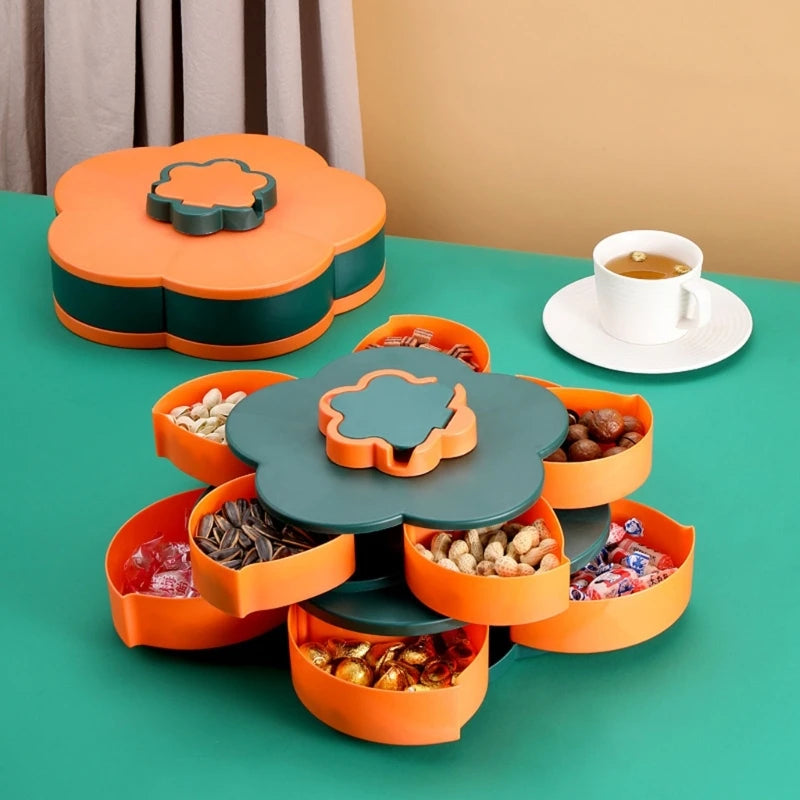 1/2/3 Tier Rotatable Dried Fruit Storage Box with Lid Sealing Multifunction Container Supplies for Nut Melon Dessert B03E