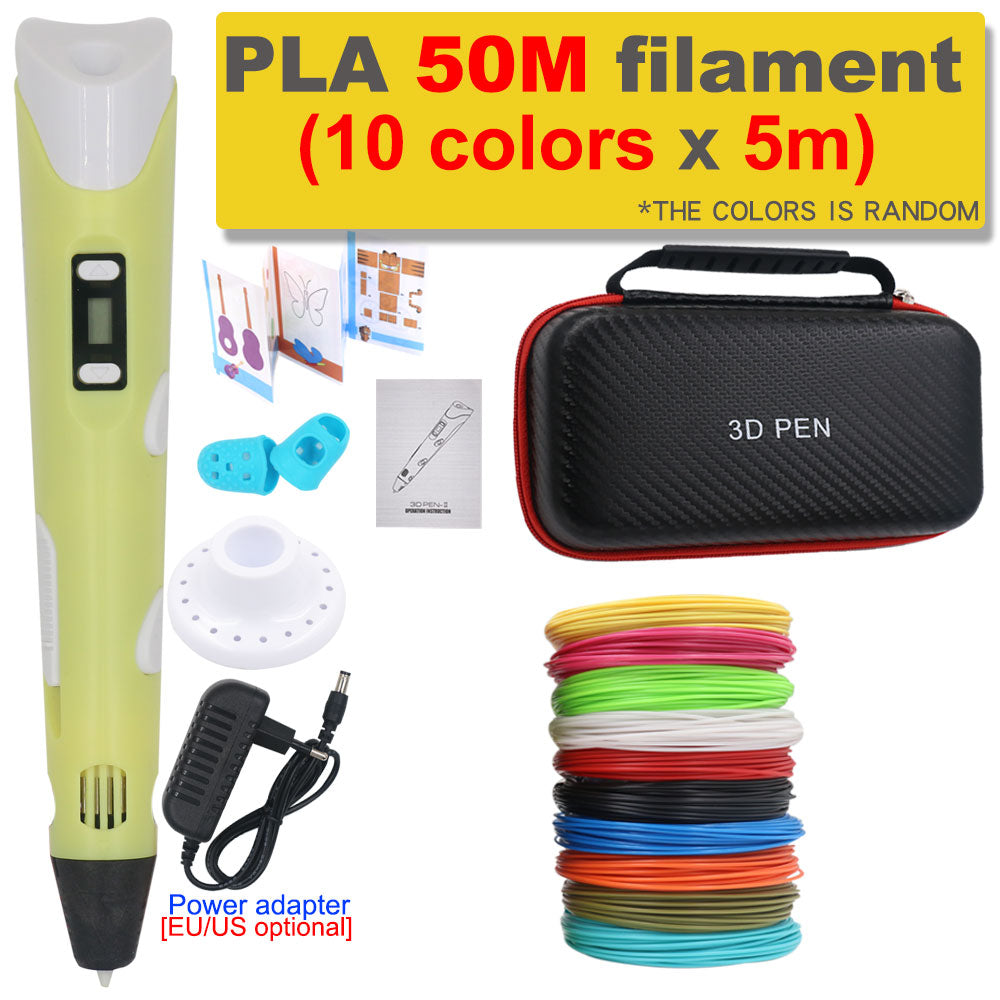 3D Pen 3D Printing Pen DIY Drawing Pen 200M PLA Filament Kids Birthday Kids Christmas Gift with Power Adapter Travel Storage Box