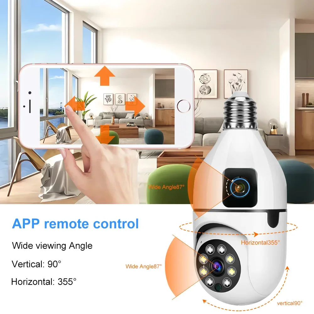 New E27 Wifi Dual Lens Camera 1080P 5MP 4K PTZ Surveillance Camera CCTV Outdoor IP Cam Security Smart Home AI Tracking