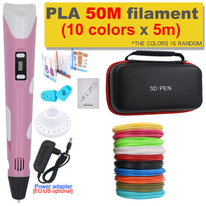 3D Pen 3D Printing Pen DIY Drawing Pen 200M PLA Filament Kids Birthday Kids Christmas Gift with Power Adapter Travel Storage Box