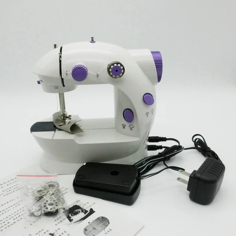 Sewing Machine Mini Portable Household Night Light Foot Pedal Straight Line Hand Table Two Thread Kit Electric DIY Clothes
