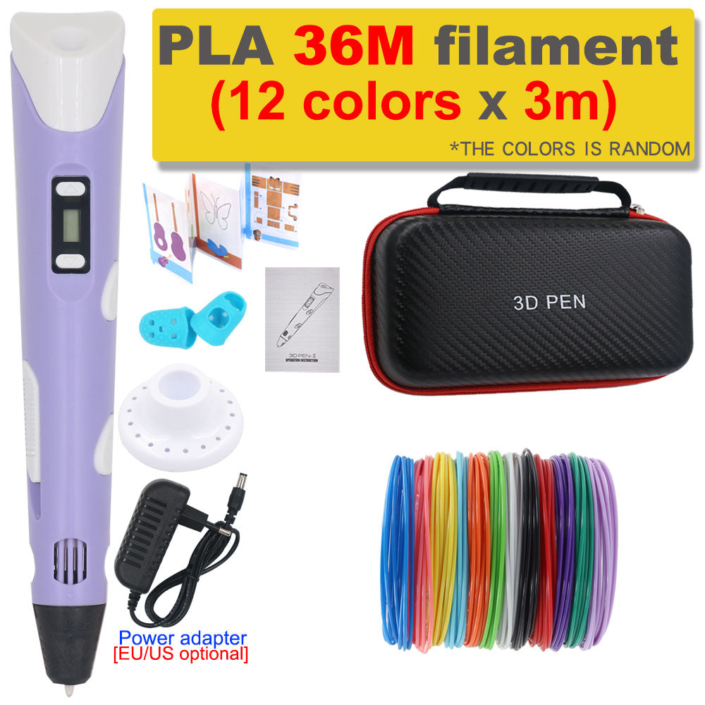 3D Pen 3D Printing Pen DIY Drawing Pen 200M PLA Filament Kids Birthday Kids Christmas Gift with Power Adapter Travel Storage Box