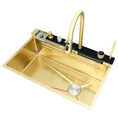 Gold Kitchen Sink Stainless Steel Sink Digital Vegetable Washing Basin, Atmosphere Light, Kitchen Large Single Sink 75cmX46cm