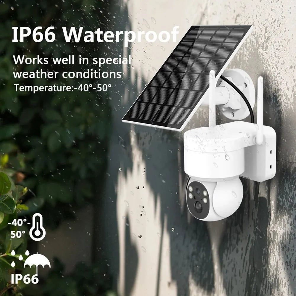 Solar Camera Wifi Outdoor 4MP Wireless Surveillance IP Cameras With Solar Panel PIR Human Detection 7800mAh Recharge Battery