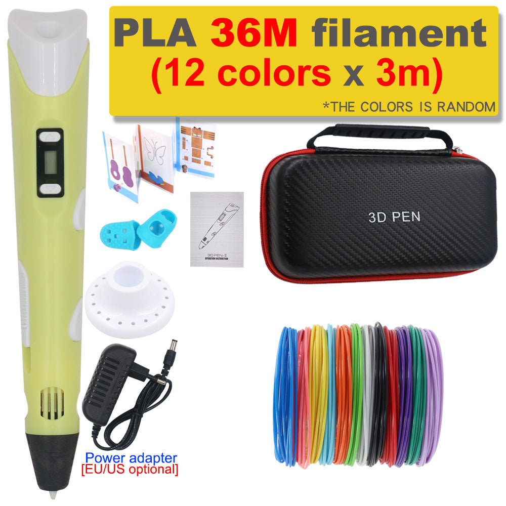 3D Pen 3D Printing Pen DIY Drawing Pen 200M PLA Filament Kids Birthday Kids Christmas Gift with Power Adapter Travel Storage Box