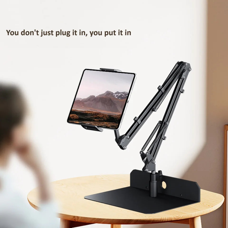 360Degree Bed Tablet Stand for 4-12.9inches Mobile Phones Tablets Lazy Arm Bed Desk Tablet Mount Support for iPad Mini Free Clip