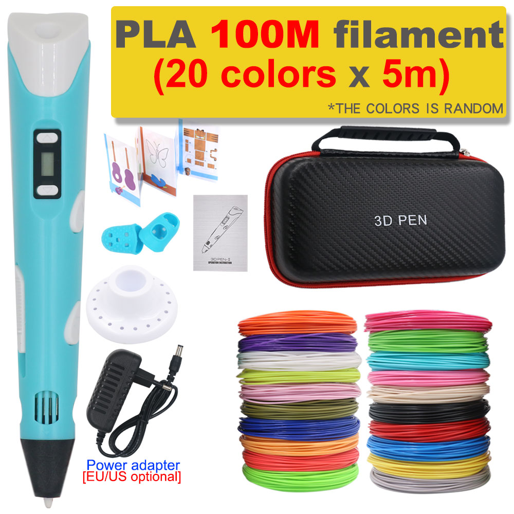 3D Pen 3D Printing Pen DIY Drawing Pen 200M PLA Filament Kids Birthday Kids Christmas Gift with Power Adapter Travel Storage Box