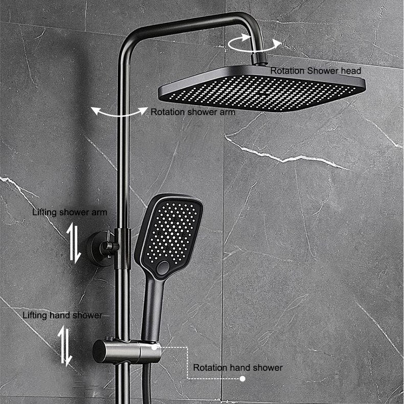 Newly Piano Digital Shower Set of 12 Inch Rainfall Shower Head Hot Cold Bathroom Mixer Faucets Brass Grey Digital Shower System