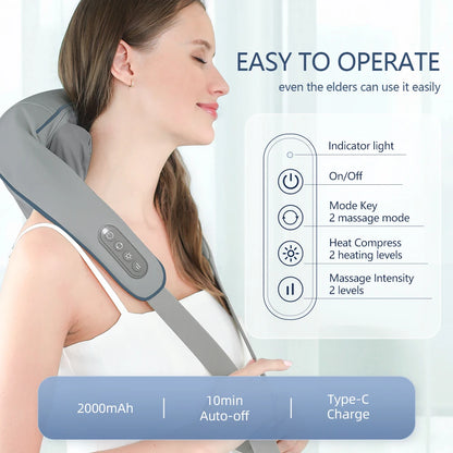 Foreverlily Wireless Neck And Back Massager Neck And Shoulder Kneading Massage Shawl Neck Cervical Relaxing Trapezius Massager