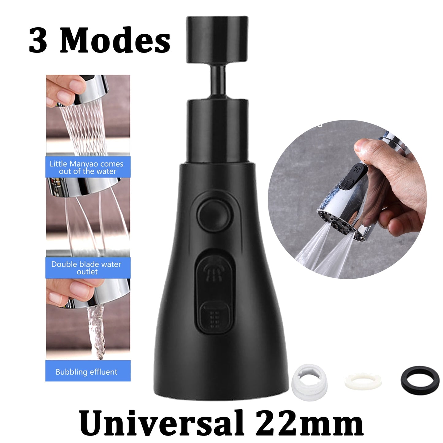 3 Mode Shower Head Kitchen Tap 360° Rotatable Kitchen Flush High-Pressure W/ Faucet Sprayer Tap Replacement Kitchen Button K7C0