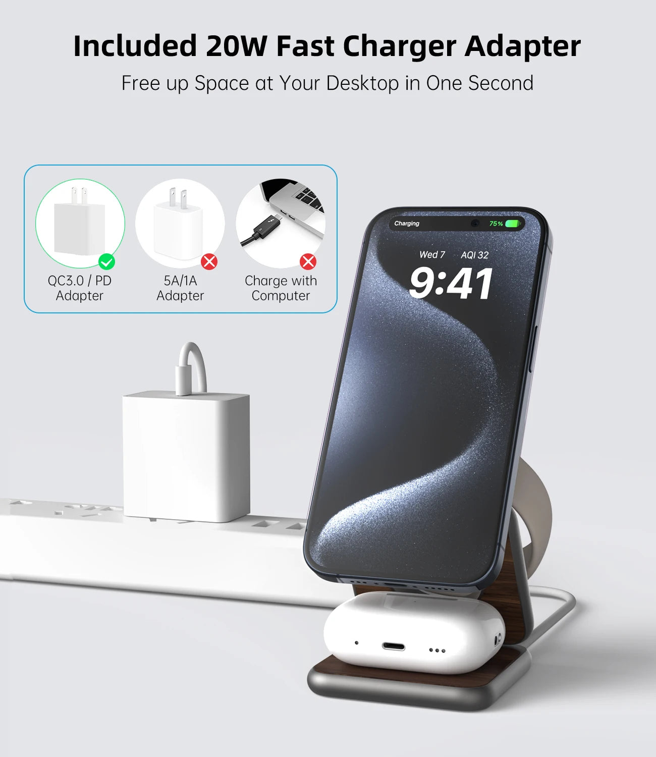 KUXIU X40 Foldable Magnetic Wireless Charger,Aluminum Alloy Charging Station for iPhone 15 14 13 12 , for AirPods 3/2/Pro,iWatch