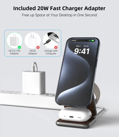 KUXIU X40 Foldable Magnetic Wireless Charger,Aluminum Alloy Charging Station for iPhone 15 14 13 12 , for AirPods 3/2/Pro,iWatch