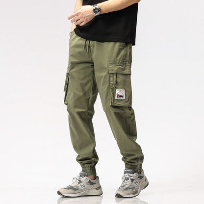Summer Camping Hiking Men's Multi-Pocket Overalls Sports Trousers Mens Casual Fitness Drawstring Pants Men's Jogger Track Pants