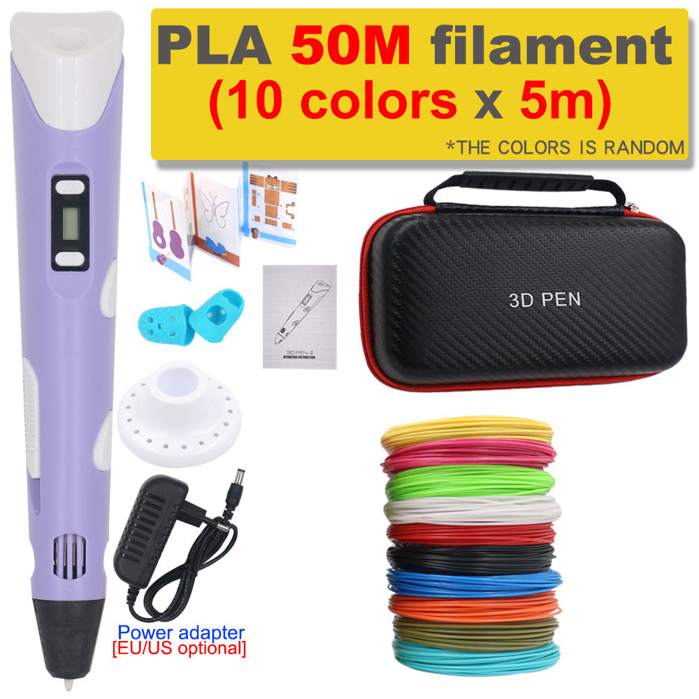 3D Pen 3D Printing Pen DIY Drawing Pen 200M PLA Filament Kids Birthday Kids Christmas Gift with Power Adapter Travel Storage Box