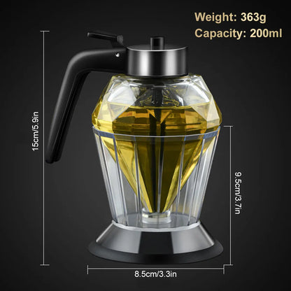 Diamond Shaped Glass Honey Dispenser 200ml Large Capacity Multifunctional Oil Bottle Vinegar and Sauce Dispensers Kitchen Tool