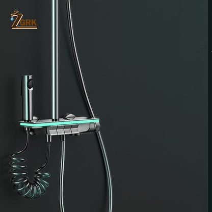 Intelligent Shower Set Light Display Gray Bathroom Shower Mixer Faucet Digital Display Thermostatic Shower System Faucet Set