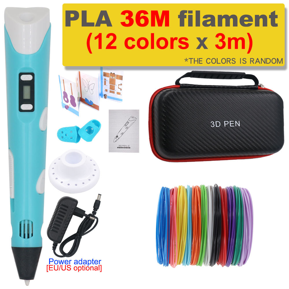 3D Pen 3D Printing Pen DIY Drawing Pen 200M PLA Filament Kids Birthday Kids Christmas Gift with Power Adapter Travel Storage Box