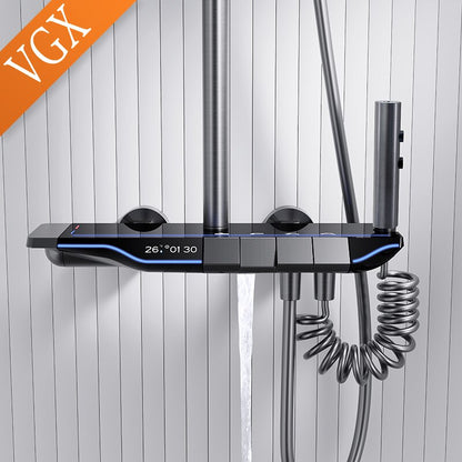 VGX Digital Shower System Intelligent Bathroom Temperature Display Shower Faucet Set Rainlfall Bathroom Mixer Bidet Shower Set