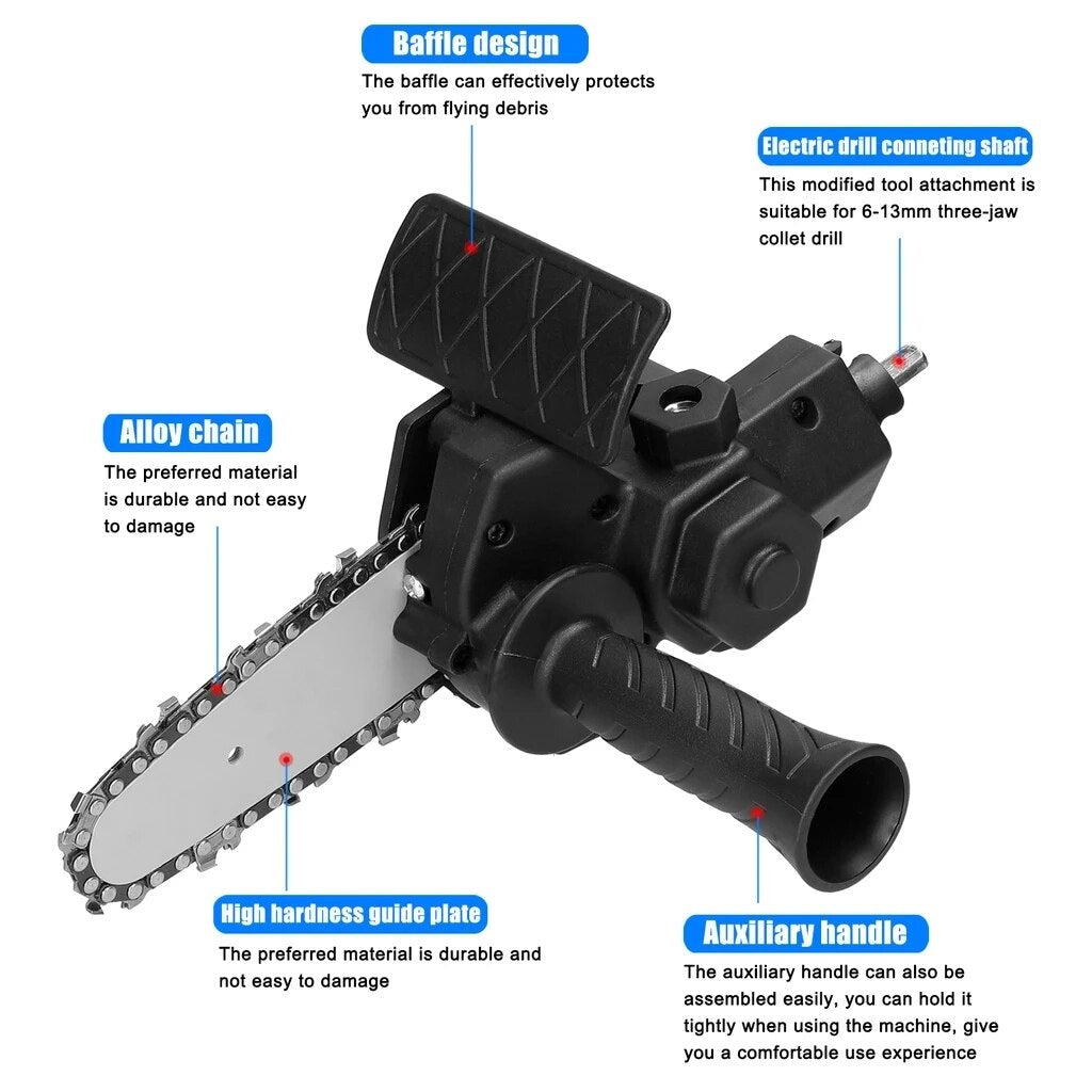 4/6 Inch Electric Drill Modified To Electric Chainsaw Adapter Tool Portable Conversion Head Kits Woodworking Pruning