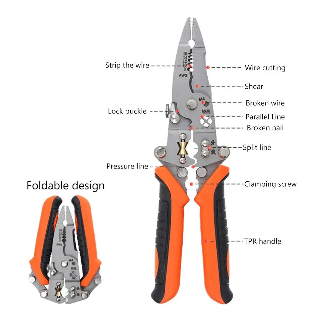 12 In 1 Multifunctional Wire Stripper Crimper Cable Cutter Pliers, Upgraded Foldable Electrical Wire Stripping Tool For Cutting