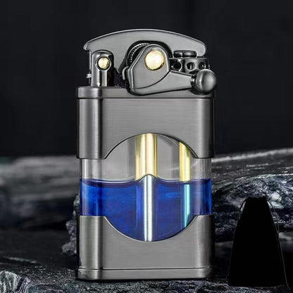 Zorro Rocker Kerosene Lighter Transparent Fuel Tank Metal Retro Grinding Wheel Lighter Visual Fuel Tank Lighter Men's Gift