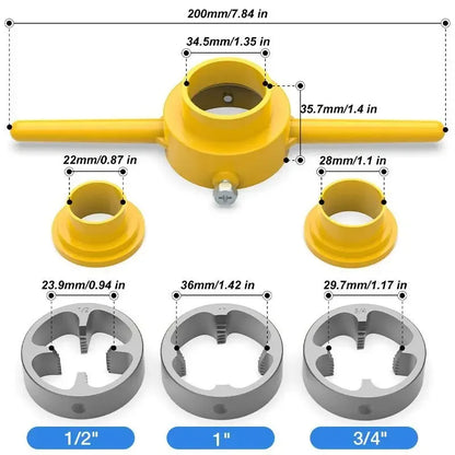 6pcs PVC plastic water pipe 60 ° pipe thread plate set NPT1/2 3/4 1Inch, manual PVC water pipe external thread tapping tool