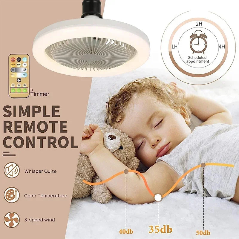 Smart 3-in-1 Ceiling Fan with Remote Control and 3-Speed E27 AC85-265V Lighting Base for Bedroom and Living Room Lighting