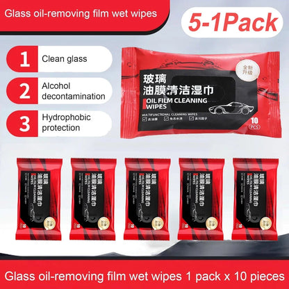 5-1Packs Car Oil Film Cleaning Wipes Auto Windshields Cleaner Wipes Oil Film Remover Wet Wipes Powerful Dirt & Oil Stain Removal