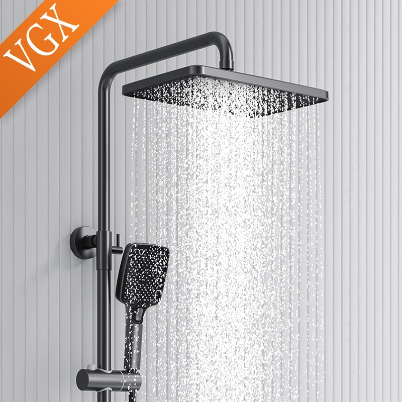 VGX Digital Shower System Intelligent Bathroom Temperature Display Shower Faucet Set Rainlfall Bathroom Mixer Bidet Shower Set