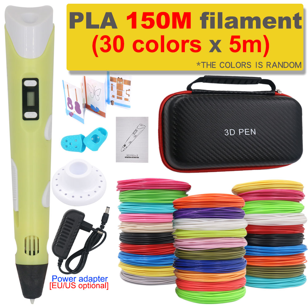 3D Pen 3D Printing Pen DIY Drawing Pen 200M PLA Filament Kids Birthday Kids Christmas Gift with Power Adapter Travel Storage Box