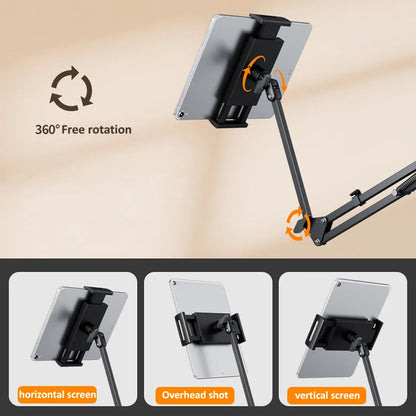 360Degree Bed Tablet Stand for 4-12.9inches Mobile Phones Tablets Lazy Arm Bed Desk Tablet Mount Support for iPad Mini Free Clip