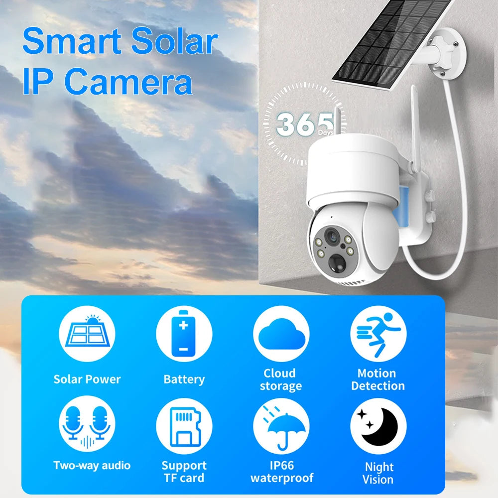 Solar Camera Wifi Outdoor 4MP Wireless Surveillance IP Cameras With Solar Panel PIR Human Detection 7800mAh Recharge Battery