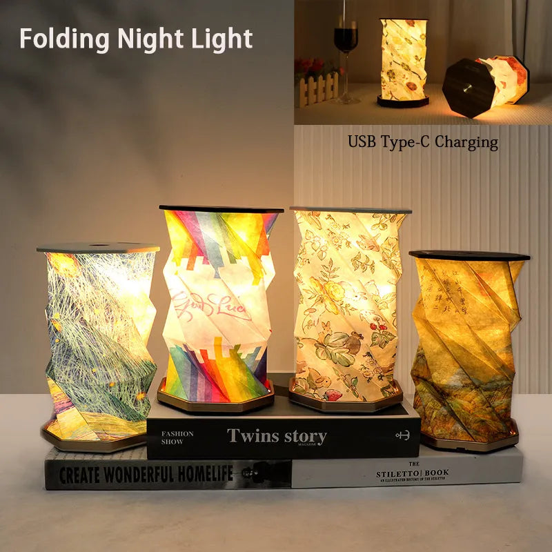 Rotating Night Light LED Creative Folding Table Light USB Charging Portable Atmosphere Light Decoration Customizable Gift