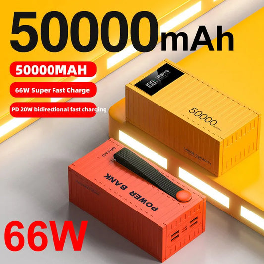 66W Power Bank 50000mAh Container Super Fast Charging Portable Powerbank for Huawei iPhone14 Xiaomi External Battery Charger New