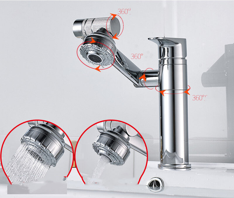 Single Hole Hot And Cold Water Faucet Universal Swivel Basin Faucet