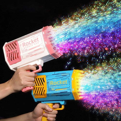 Bubble Gun Rocket 69 Holes Soap Bubbles Machine Christmas Gift Gun Shape Automatic Blower With Light Pomperos Toys For Kids XMAS