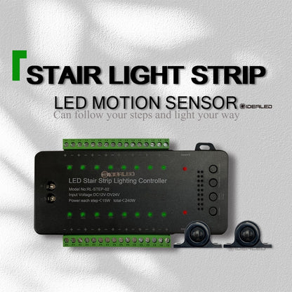 LED Motion Sensor COB Light Strip Stair 16 Channel Smart Controller Indoor Motion Night light for 12-16 Step Stair Lights